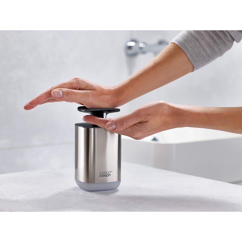 Joseph Joseph Presto Stainless-Steel Hygienic Easy-Push Soap Dispenser with Wide