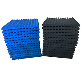 24 Pack Black 1" x 12" x 12" Acoustic Wedge Studio Foam Sound Absorption Wall Panels (12PACK BLUE+12APCK BLACK)