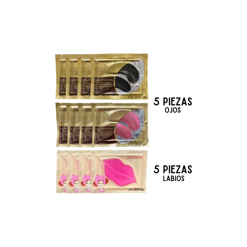 Mix 10 Parches Colágeno Ojos + Labios. Mascarilla Hidrogel