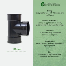 eco-filtration 110mm/4” Solvent Weld Tee Joiner – Durable PVC Pipe Fitting for 110mm Solvent Weld Pipe – Leak-Proof 3-Port Connector for Secure, Rigid Connections