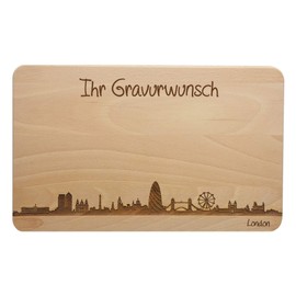 Bread Board London Skyline | Beech Breakfast Board | Wooden Chopping Board | Gift with Engraving | Breakfast Board | England (Standard (22 x 14 x 1 cm), 2nd with Personal Engraving)