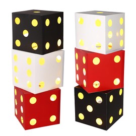 BTFO 6pcs Large Casino Dice Favor Boxes with Lights, 7in Giant Glow Decorations for Casino Theme Game Night Las Vegas Birthday and Centerpieces (Red, Black, White)