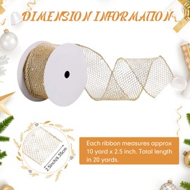 Jutom Champagne Gold Metallic Glitter Mesh Wired Ribbon - 2.5 Inch, 20 Yards for DIY, Crafts, Wreaths, Big Bow, Gift Wrapping, Christmas Tree Decoration
