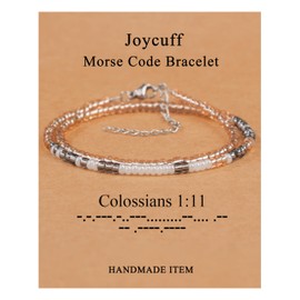 JoycuFF Unique Morse Code Bracelets Colossians 1:11 Bible Verse Presents for Women Female Baptism Religious Gifts Cool Bracelets for Sister Daughter Niece