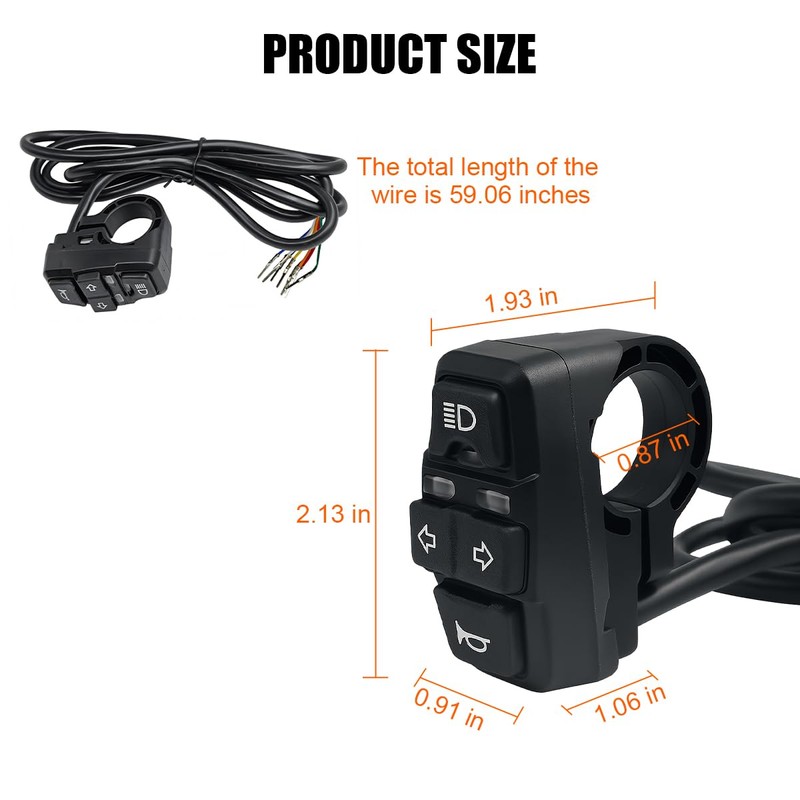 FALVFUN Motorcycle Head Light Turn Switch, 3-in-1 Motorbike Handlebar Headlights