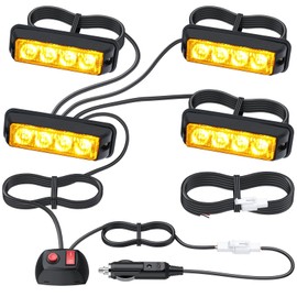 EYPINS 4 x 4 LED Front Flash, Flashing Light, Strobe Warning Light, Emergency Warning Flasher, Dash Strobe, 18 Flashing Modes, IP65 for 12/24 V Truck, Tractor, Truck, Emergency, Forklift, Orange