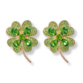 Hpoewre St. Patrick's Day Earrings, Large Clover Stud Earrings for Women, 14K Gold Plated S925 Sterling Silver Post Lightweight 4 Leaf Crystal Earrings, Irish Festival Jewelry Gift (Green)