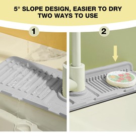 Faucet Mat for Kitchen Sink – Adjustable Silicone Sink Splash Guard with Fast Drying Properties , Perfect for Bathroom, Laundry & Bar – Durable Kitchen Sink Accessories Gray