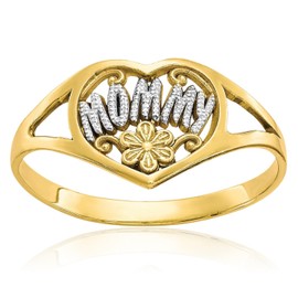 IceCarats 10K Solid Yellow Gold Mommy Mother Heart Ring Love Band Size 7