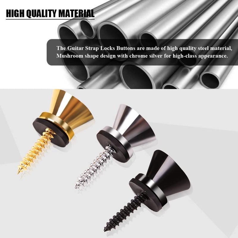 Guitar Strap Locks Buttons Metal End Pins with Mounting Screws