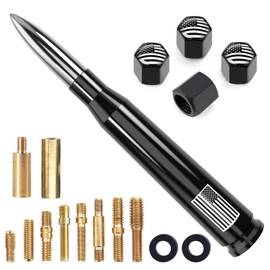 Car Truck Antenna with Valve Stem Cap American Flag Universal Short Replacement for GMC Sierra Chevy Silverado Dodge Ram 1500 2500 3500 Ford F150 F250 F350 Super Duty Raptor Accessories, Chrome