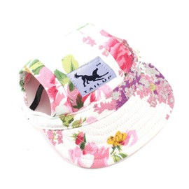 BBEART Dog Hat,Dog Sunscreen Hat Baseball Cap Outdoor Sports Hat with Ear Holes and Chin Strap Adjustable Hat for Small and Medium Dog (S, Flower)