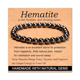 CHELYQST Hematite Bracelet - Stone of Healthy and Healing,Stretch Natural Stone Crystal Beads Jewelry Gifts for Women Men Unisex Adult,6mm