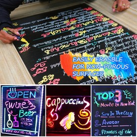 Liquid Chalk Markers for Blackboards - Bold Color Dry and Wet Erase Marker Pens (12 Neon Colors) for Chalkboards, Signs, LED Menu Boards, Bistro Boards, Windows, POP Art, AD Drawing, and Cars