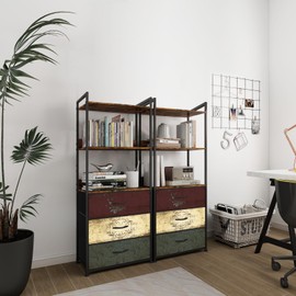 VASICAR Vertical Bookshelf with 3 Drawers, Narrow Bookcase with Shelves, Wood Storage Organizer Cabinet, Metal Frame Display Standing Shelf Unit for Bedroom, Kitchen, Office