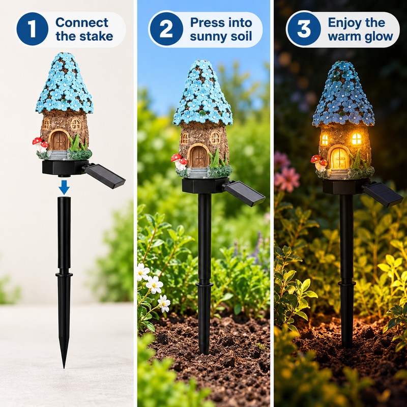 Solar Cartoon House LED Garden Stake Light, Warm Yellow Outdoor