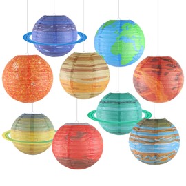 Planet Paper Lanterns, 25cm Space Party Decorations, Lantern with 9 Planets of Solar System, Hanging Solar System Lanterns for Kids, Astronaut Party Supplies, Galaxy Birthday Decoration