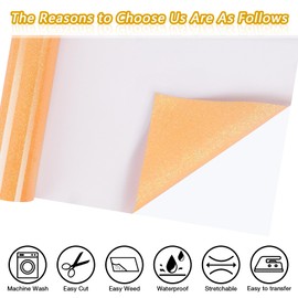 ​TORC Orange Glitter HTV Orange Heat Transfer Vinyl HTV Rolls, 12" x 6 ft Iron on Vinyl for T Shirts Orange Glitter HTV Vinyl for All Cutter Machines Easy to Cut & Weed for Heat Vinyl Design 1 Roll