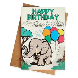 Happy Birthday Elephant-Themed Card: 21cm x 15cm - Delightful Illustrated Greeting for Boys and Girls - Celebrate Their Special Day with a Unique Jungle Touch!
