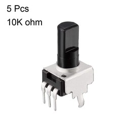 sourcing map Carbon Film Potentiometer, 10K Ohm Variable Resistors Single Turn Rotary Half Shaft D type Design 5pcs