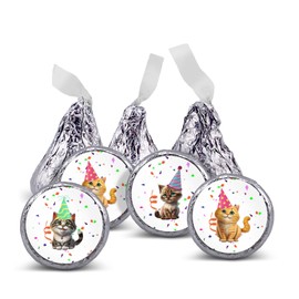 216 Cats, Kittens birthday party or baby shower favors stickers for chocolate kisses, .75" round, labels