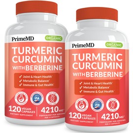 5-in-1 Organic Turmeric Curcumin Supplement (4210mg) with Berberine, Ceylon Cinnamon Bioperine and Ginger Supplements for Joint, Heart, Gut, & Metabolic Support (120 ct) (Pack of 2)