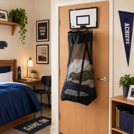 Door Hanging Basketball Laundry Hamper for Small Spaces – Mesh Clothes Basket with Zipper for Dorms & Apartments