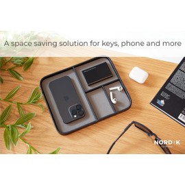 Nordik Leather Valet Tray - Pebble Black - Premium Vegan Leather Stylish and Organised Nightstand Tray for Men - EDC Catchall Tray for Keys, Watch, Wallet, Jewellery - Modern Bedside Caddy