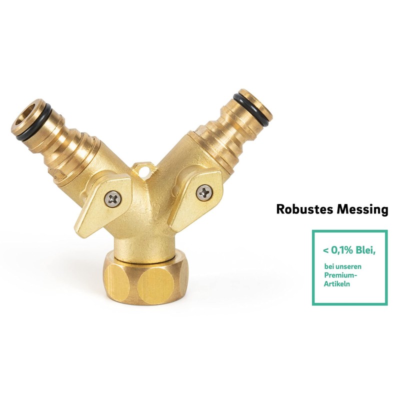 REHAU 2-way distributor made of robust brass, simultaneous connection of