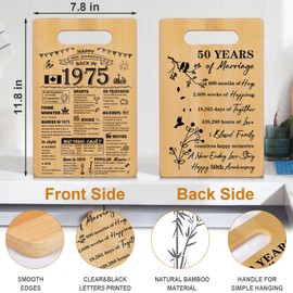 50th Wedding Anniversary for Women Men,Back in 1975&Recipe for Happy 50th Anniversary Double Sided Cutting Board Gift for Her Him,Best 50th Wedding Anniversary Ideas for Couple