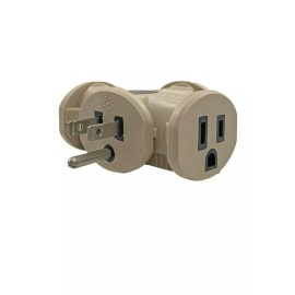 Ace Grounded 3 Outlets Adapter BEIGE 15 Amps 125 V With LED Power Indicator