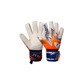 Reusch Attrakt Silver Junior Non-Slip Goalkeeper Gloves Children Teenagers Football Gloves Suitable for All Weather Conditions and Pitch Surfaces, Orange/Blue, 4