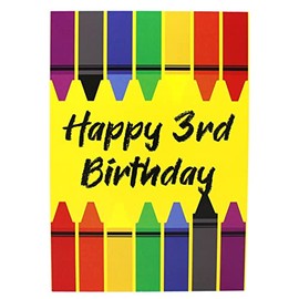 Redecca Crayons Age 3 Kids Birthday Card - Happy 3rd Birthday, Child Girls Boys Colourful Bright Greeting Card (RD105)