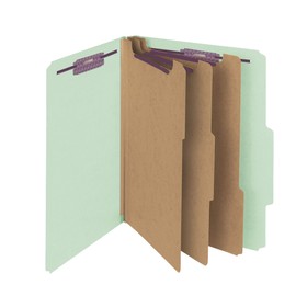 Smead Pressboard Classification File Folder with SafeSHIELD Fasteners, 3 Dividers, 3" Expansion, Letter Size, Gray/Green, 10 per Box (14091)