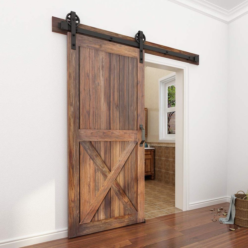 WINSOON 5-16FT Single Wood Sliding Barn Door Hardware Basic Black
