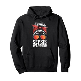 Sepsis Warrior Messy Bun Red Bandana Awareness Pullover Hoodie