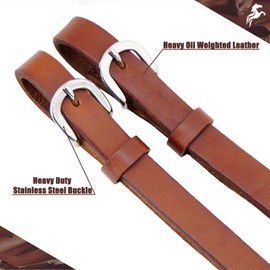 Jeereal Heavy Harness Split Reins, Quick Change Design with Heavy Duty Stainless Steel Buckle,Heavy Oil Weighted Leather Reins, 5/8" x 7' (Brown)