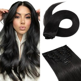 Hairro Clip in Hair Extensions Human Hair 8 inch #01 Jet Black 45g 100% Real Remy Human Hair 8pcs Clip in Hair Extension for Women Soft Smooth Natural Straight Hair