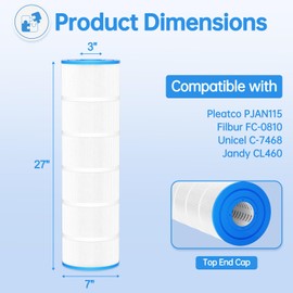 FOIRCEADAL CV460 Pool Filter Cartridge Replacement for Jandy CV460, CL460, Replace Jandy A0558000, R0554600, Pleatco PJAN115-PAK4, Unicel C-7468, Filbur FC-0810, FC-6410, Aladdin 21501, 4 Pack