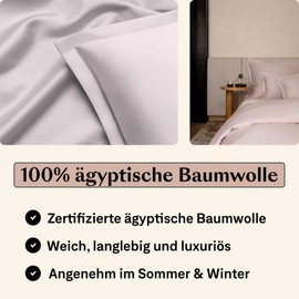 Amqua Mako Satin Cushion Cover Set of 2 Pillowcases 70 x 90 cm, 100% Egyptian Cotton (Certified), Pink/Blush/Dusky Pink