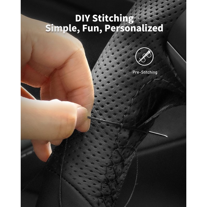 Belinous Leather Steering Wheel Cover Lace Up, Genuine Leather Hand
