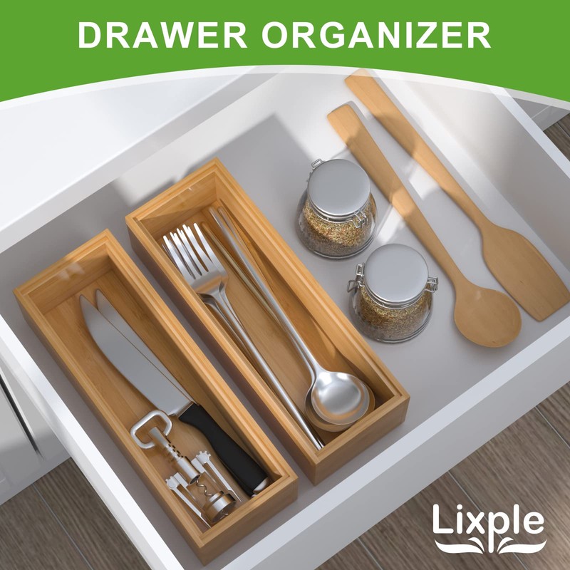 Lixple Bamboo Drawer Organizer – Set of 2 Stackable Storage