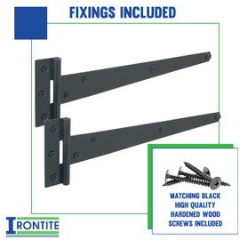 IRONTITE® Black T Hinges 300mm (12"), Weather-Resistant for Wooden Gates & Sheds