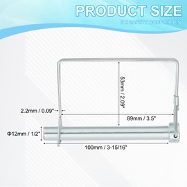 PATIKIL Trailer Coupler Pin 1/2x3-1/8x2.09"(D*L*IW), 2 Pcs Wire Lock Pin Square Shaft Locking Pins Safety PTO Hitch Pin for for Farm Trailer Tractor Truck Boat Towing (12x80x53mm)