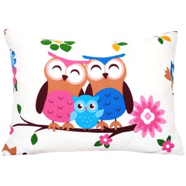 Comfy Turtles 13 x 18 Inch Toddler Size Pillowcase - Natural Cotton - Pillow Cover for Children, Boys, Girls & Kids - for Sweet Dreams, Sleeping & Travel - Soft & Breathable - Owls Family