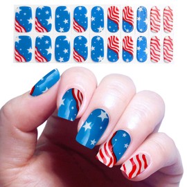 YIZHUO Patriotic Semi-Cured Gel Nail Strips Kit - 4th of July Nail Art Designs with 20 Salon-Quality Stickers, Easy DIY Manicure at Home (UV/LED Lamp Required)