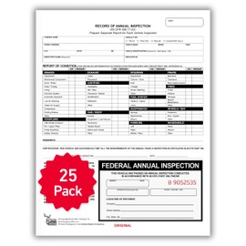 25 Pack Buck Record of Annual Inspection Forms with Inspection Decal, 2-Ply Carbonless Form, DOT Compliant, Fade-Resistant, Meets 49 CFR 396.21 & 396.17(c)(2) Standards, 9.5" x 11", Made in The USA