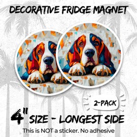 Basset Hound Magnet 4 Inch 2-Pack Dog – Strong Vinyl Decorative Animal Magnets for Fridge Locker Kitchen Office – Cute Fun Aesthetic Cool Durable & Long-Lasting Souvenir ID44999