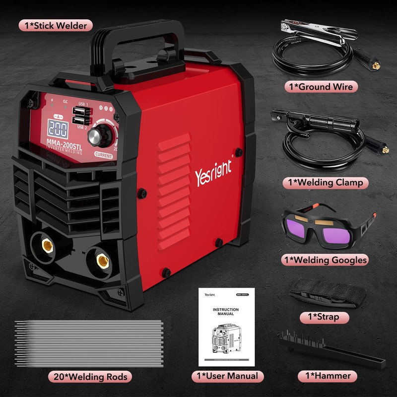 YesRight Mini Stick Welder, 200A Portable Welding Machine with 20PCS