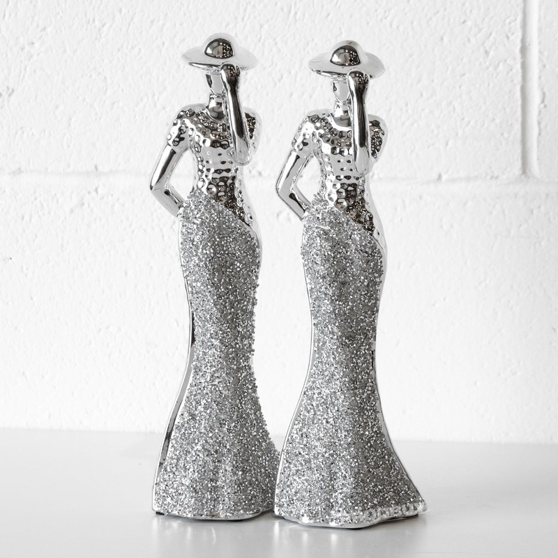 Prodbuy Set of 2 Silver Elegant Lady Figures 29.5cm Tall